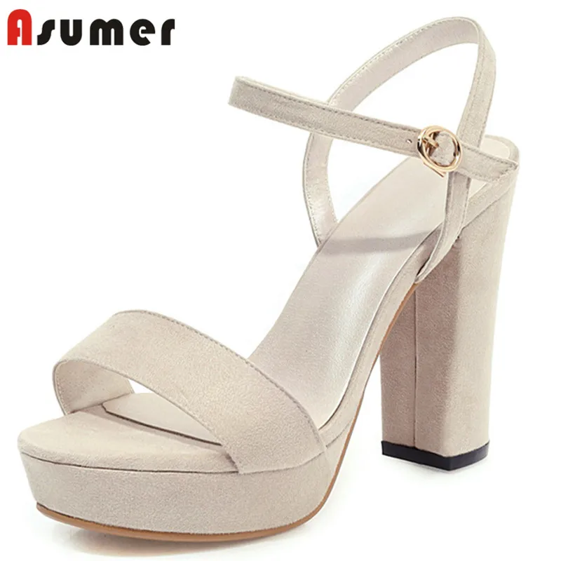 

ASUMER 2021 new arrive women sandals flock buckle simple thick high heel platform sandals classic party wedding shoes ladies