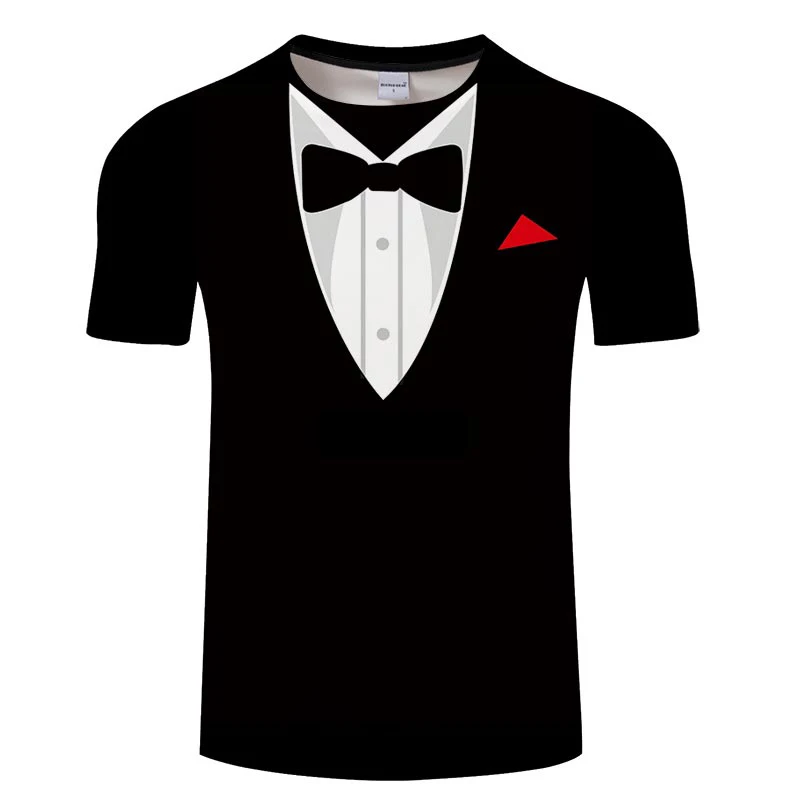 

Bow Tie 3D T shirts Summer Men T shirt Tuxedo Retro Tie Suit 3D Print Tshirt Casual Short Sleeve Streetwear Funny Fake Suit Tops