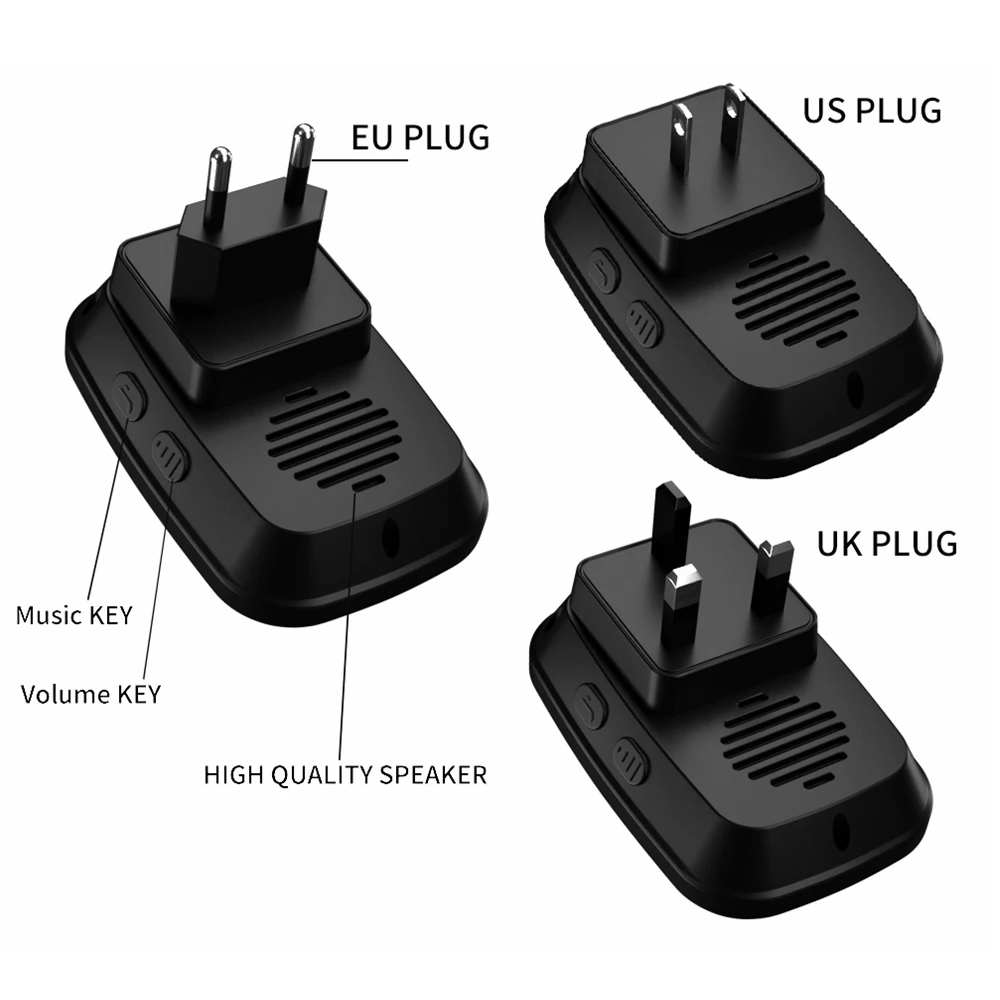 

CACAZI Self-powered Wireless Doorbell Waterproof No battery LED light US EU UK Plug Home Cordless DoorBell 1 Button 1 2 Receiver