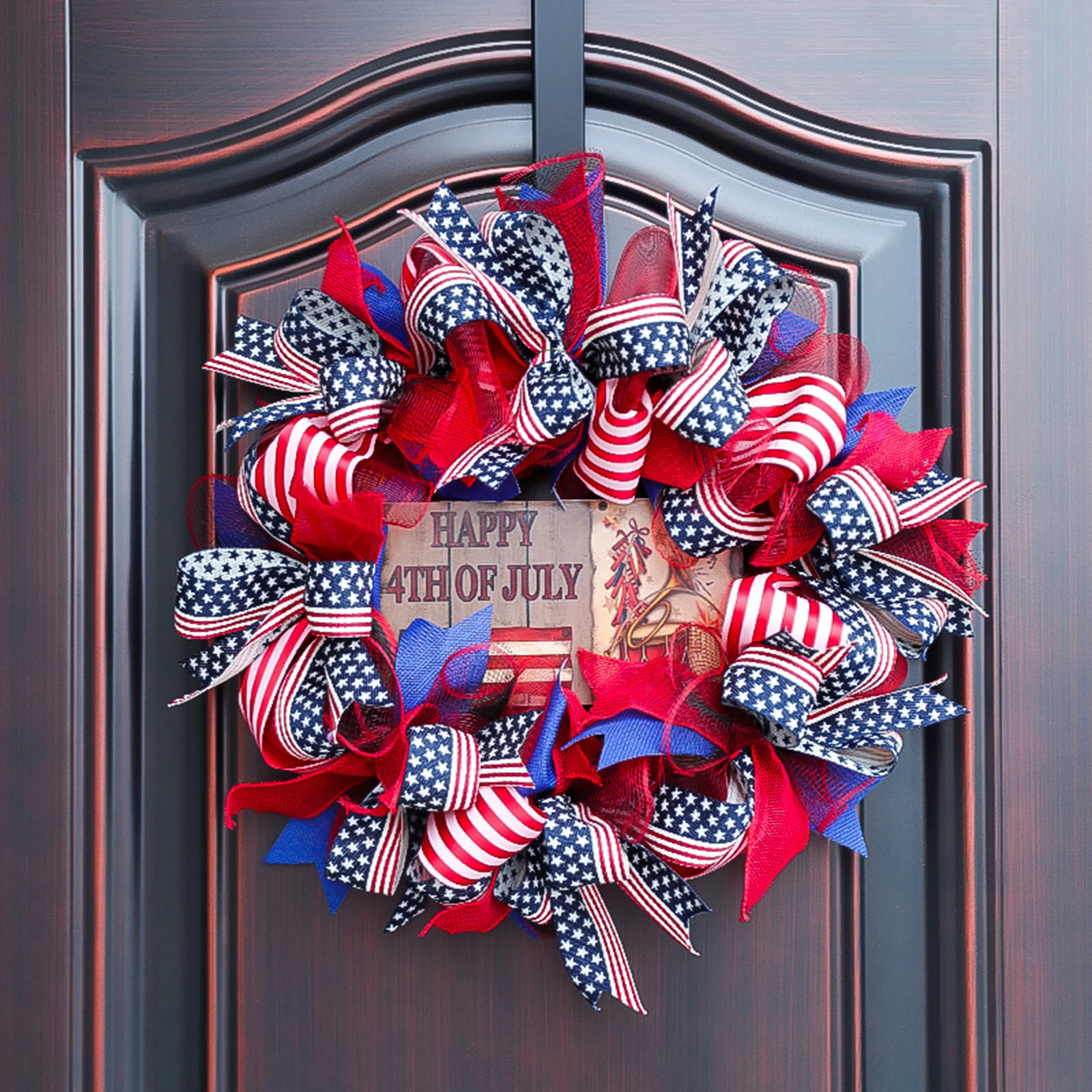 

Front Door Wreath, 16” Independence Day Floral Wreath for Front Door Wall Farmhouse Thanksgiving Decor