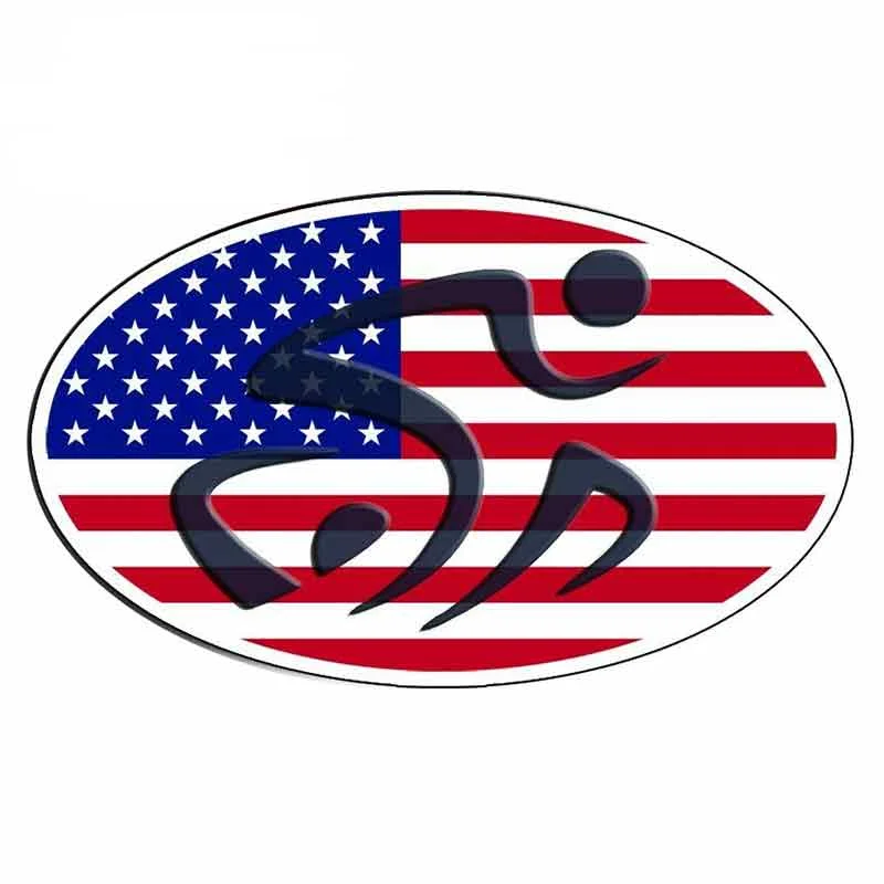 

13cm X 7.8cm For Oval Tri Triathlon Usa Flag Decal Waterproof Personality Creative Stickers Vinyl Wrap Car Stickers PVC