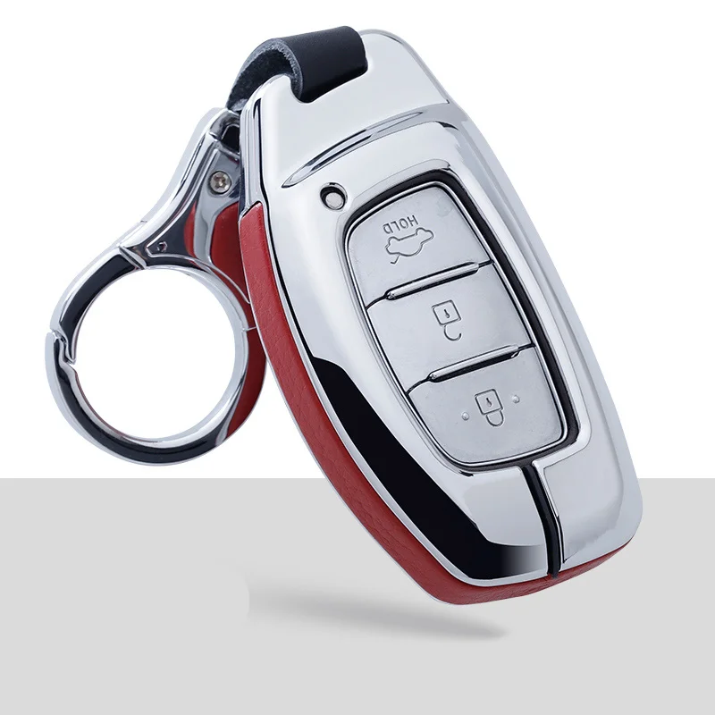 

Zinc Alloy Leather Car Key Case Cover Remote For Hyundai IX25 IX35 I20I30I40 hb20 Santa Fe Creta Solaris 2017 3Buttons Key Shell