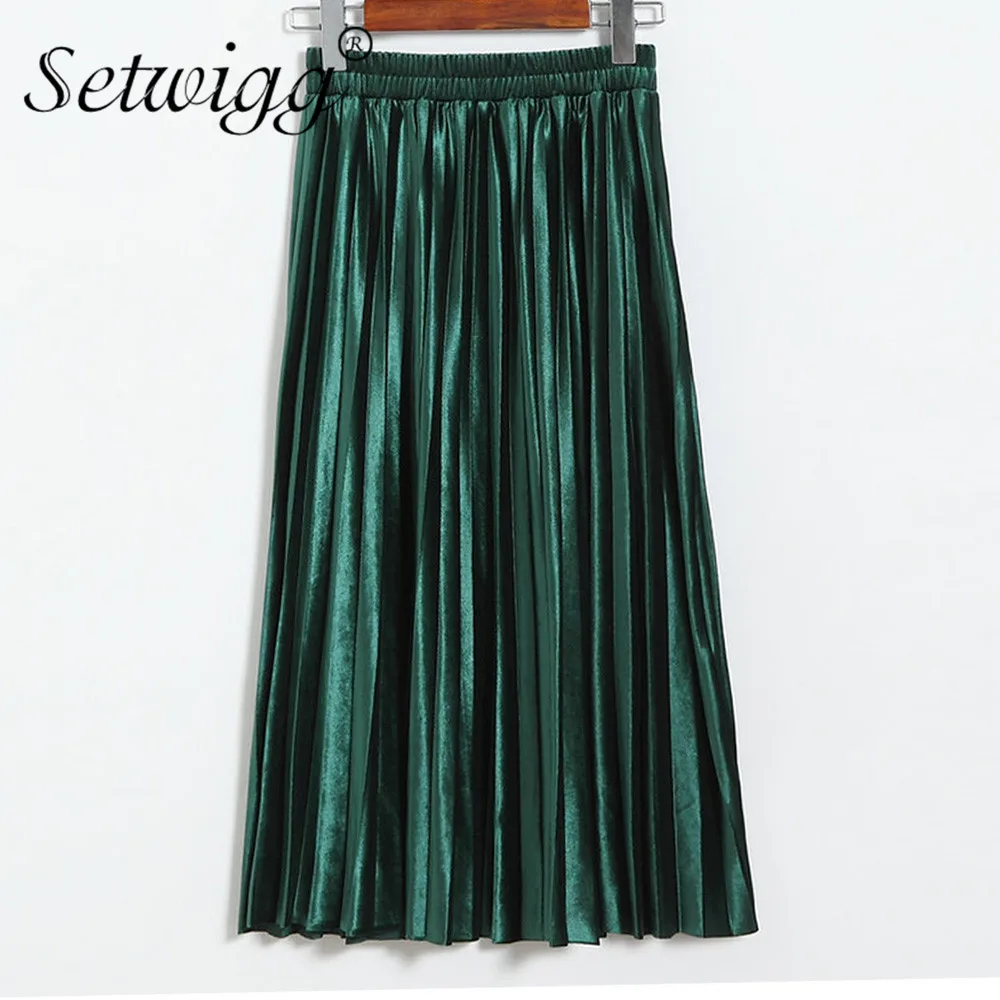 Длинная Плиссированная юбка трапеция бархатная до середины икры с эластичной