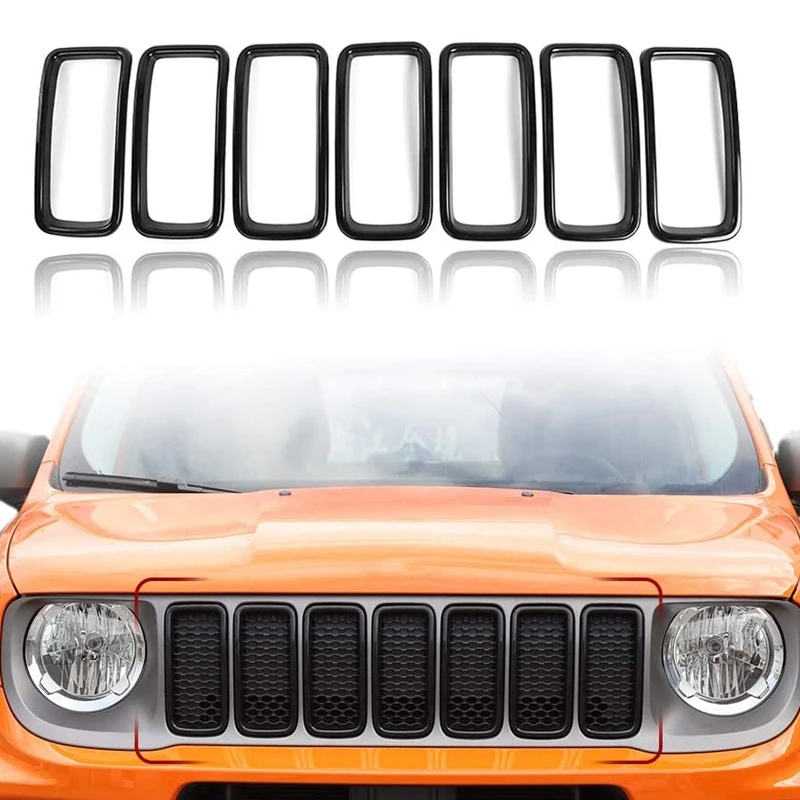 for Jeep Renegade 2019 2020 Front Grille Inserts Exterior Accessories ABS Black 7 Pack | Автомобили и мотоциклы