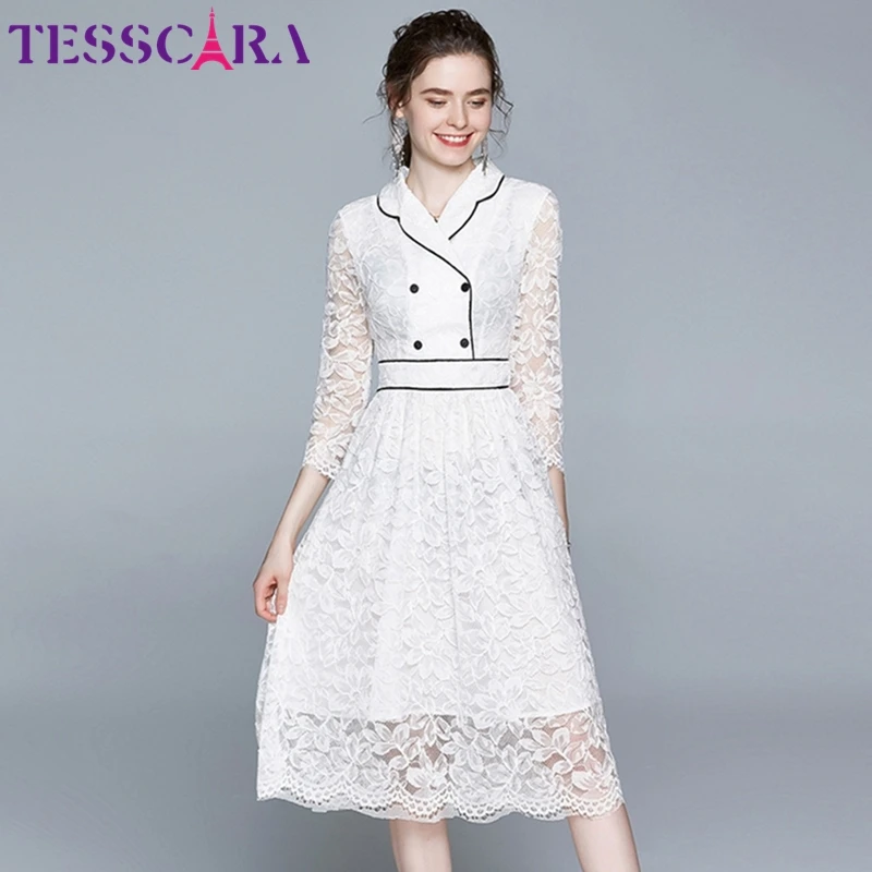 Женский элегантный белый блейзер TESSCARA кружевное платье праздничное офисное