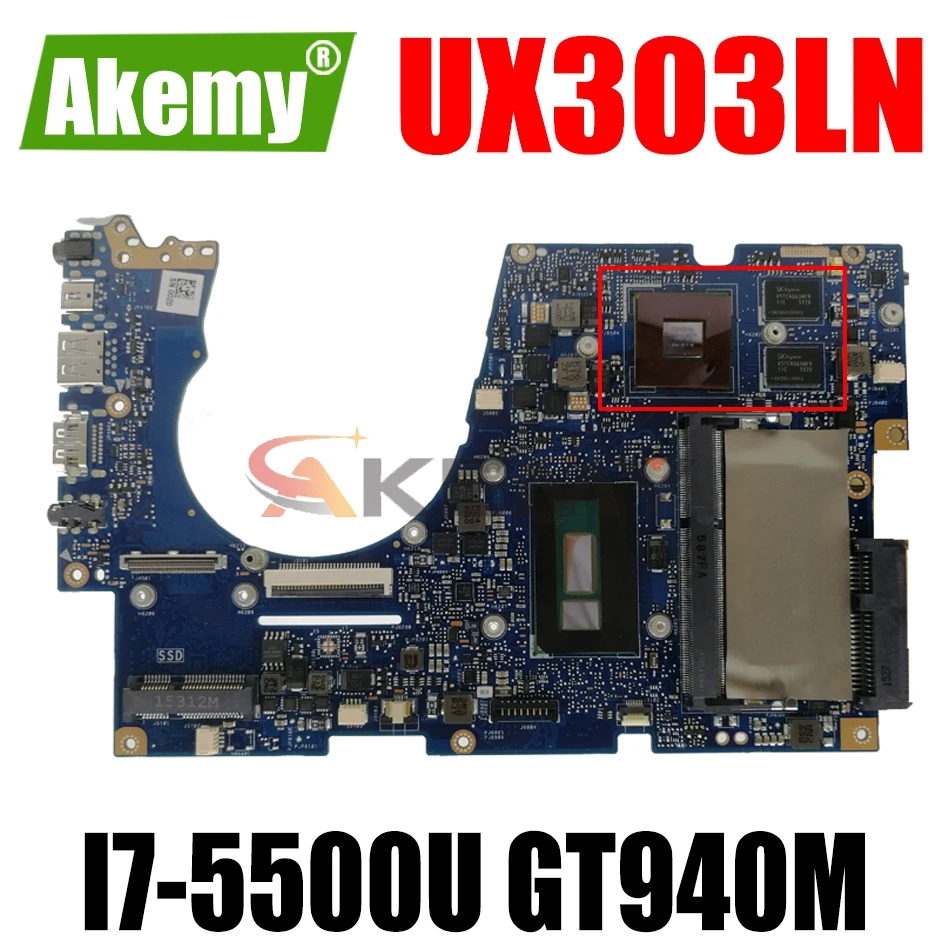 

AKEMY UX303LB Laptop Motherboard For ASUS UX303LB UX303LNB UX303LN UX303LA UX303L Test Original Mainboard 4G RAM I7-5500U GT940M