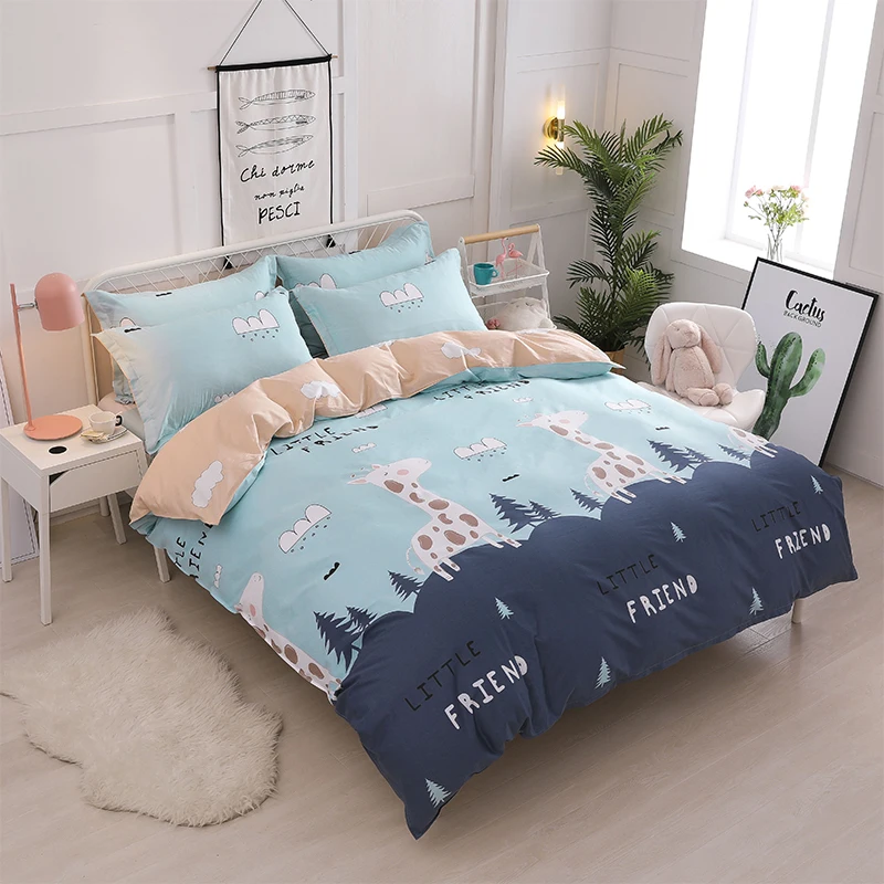 

2021 домашний текстиль, Детский Комплект постельного белья для подростков, 100% хлопок, для девочек и мальчиков, льняное белье с жирафом, пододе...