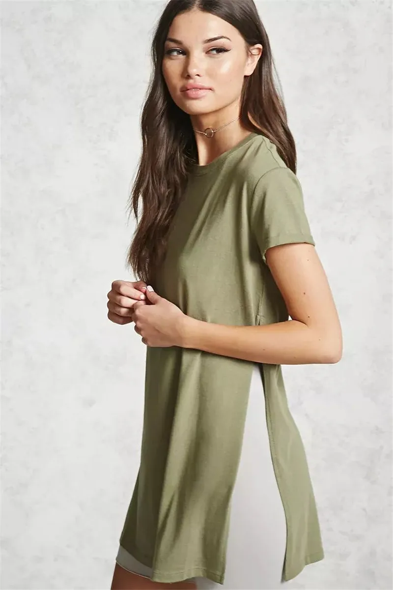 

Personalized customization European and American Women's New Blouse Fashion Casual Round Neck Long Side Slit t Shirt Custom Logo