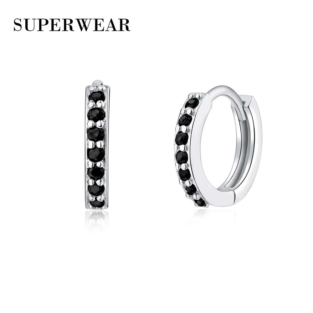 SUPERWEAR маленькие обручи серьги с камнями 925 пробы металлический браслет черный
