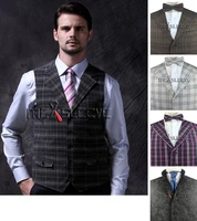 casual grid tailored tuxedo wedding waistcoat with lapel only
