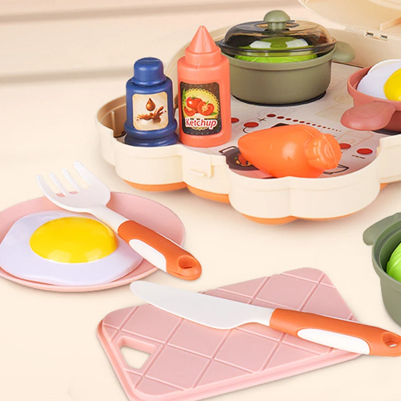 

Kitchen Simulation Play House Toy Kids Kitchen Toy Set Utensils Cooking Pots Pans Food Dishes Cookware Set Storage Bag For Child