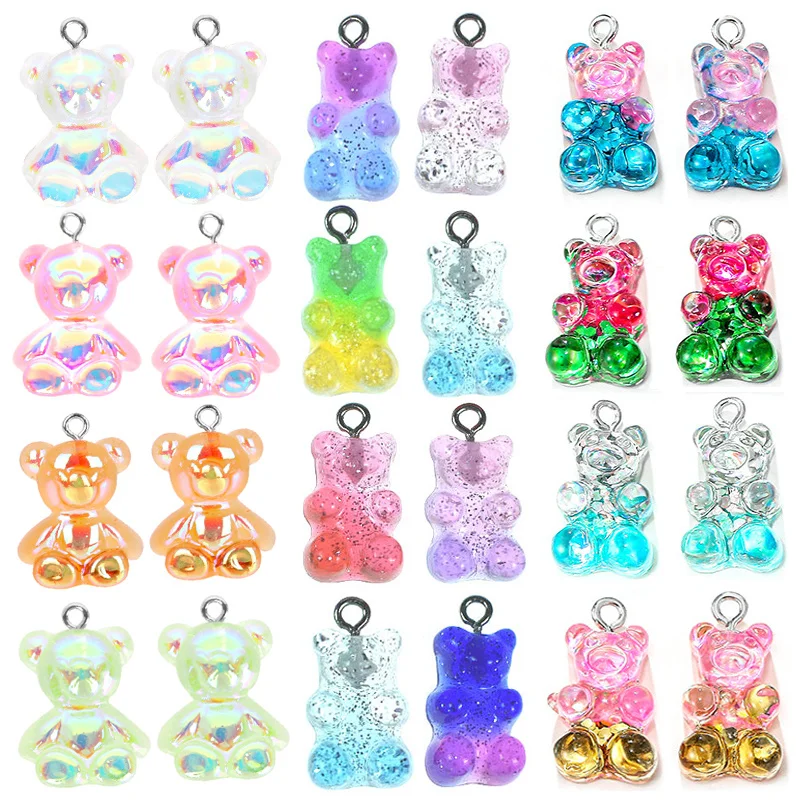 Прозрачные подвески-Мишки из смолы милые Мультяшные гелевые медведи Фурнитура