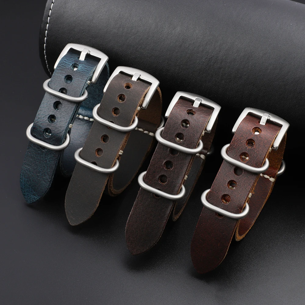 Nato Strap Genuine Leather Watchband 20mm 22mm 24mm Vintage Zulu Strap for Men Women Wristbands Watch Replacement