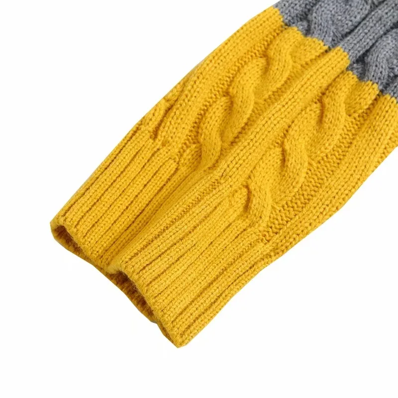 Женский пуловер свитер контрастных цветов пэчворк Вязанный с длинными рукавами