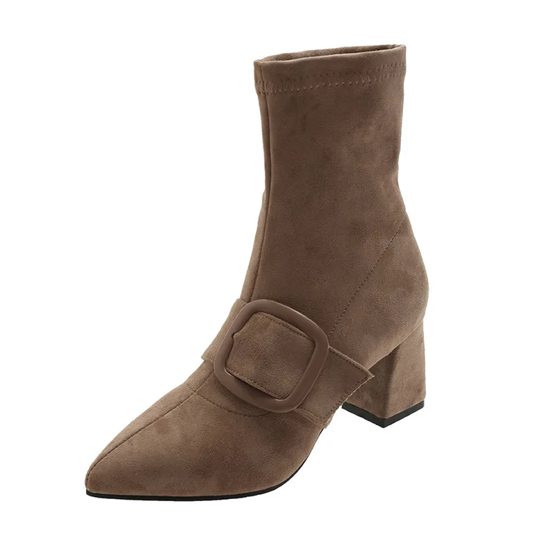 Женские ботинки с острым носком на среднем квадратном каблуке | Обувь