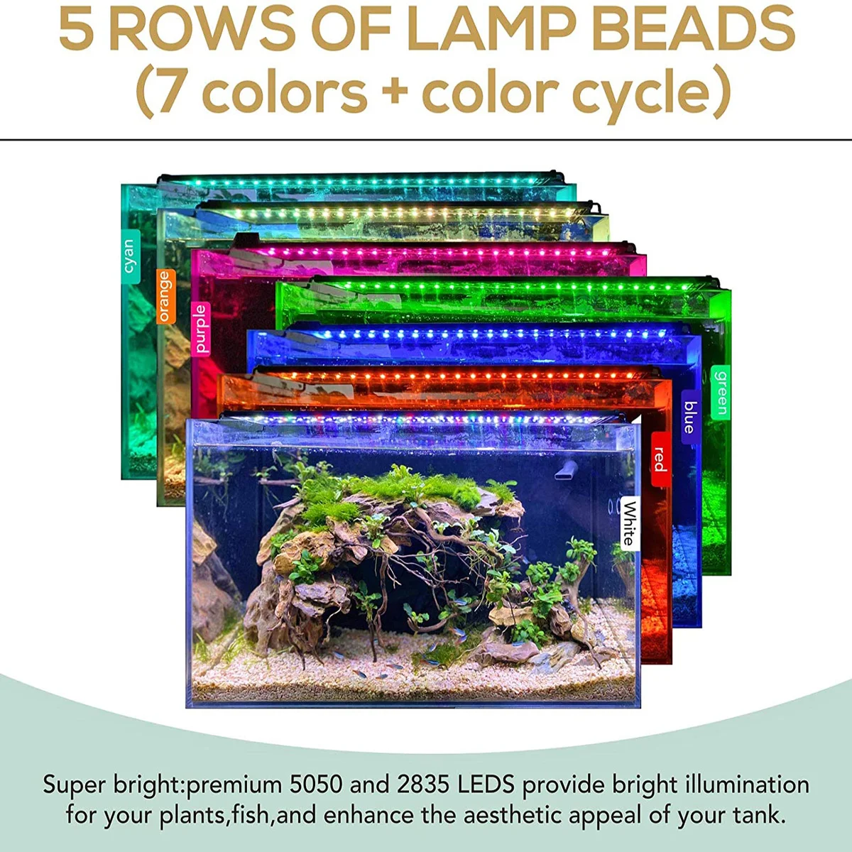WRGB-luz LED para acuario, l&aacute;mpara subacu&aacute;tica con temporizador, impermeable, para decoraci&oacute;n de acuarios, luces plantadas, 120cm-3