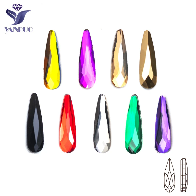 

YanRuo 100pcs 2x6mm Raindrop Multicolor Crystal Glass Strass Glitter Flatback Accessories Rhinestones For Nail Art Decorations