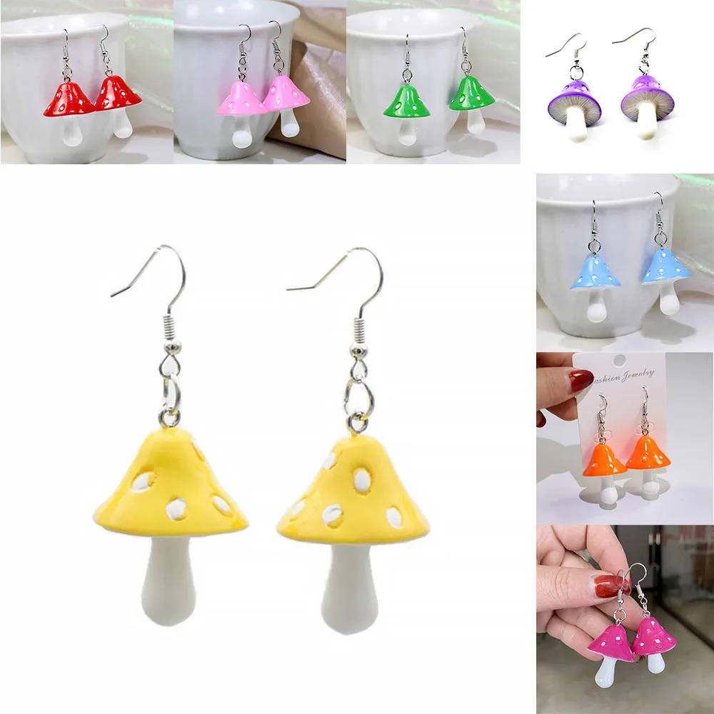 

Simple Style Creative Earrings Artificial Mushrooms Hand-made Earrings Small Mushroom Earrings Multi-color New Fashion Earrings