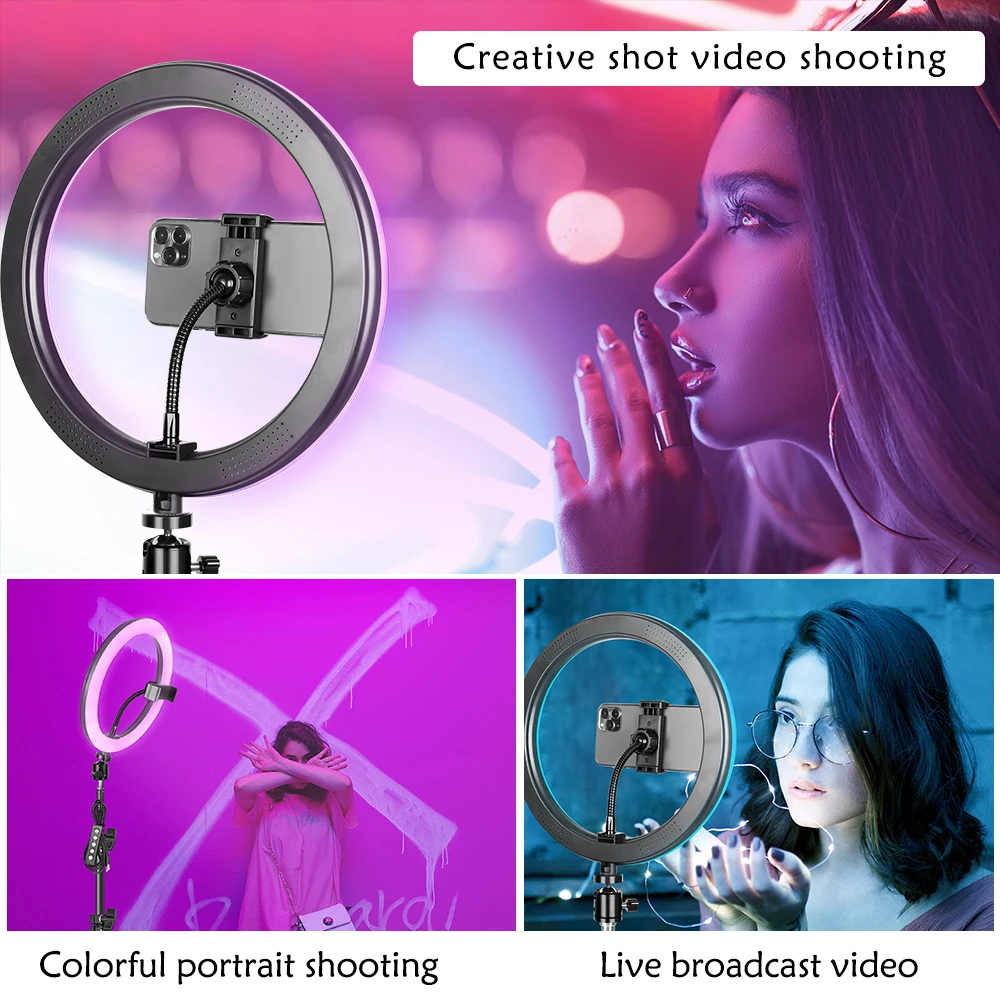 

10"26cm Ring Light With Stand 10 Colors RGB LED Ring Lamp With Tripod Stand And Phone Holder For Makeup YouTube,Photography