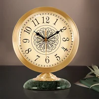 European Style Table Clock Vintage Living Room Office Mantel Desk Clock Metal Brass Marble Mute Desktop Table Clock Desk Watch