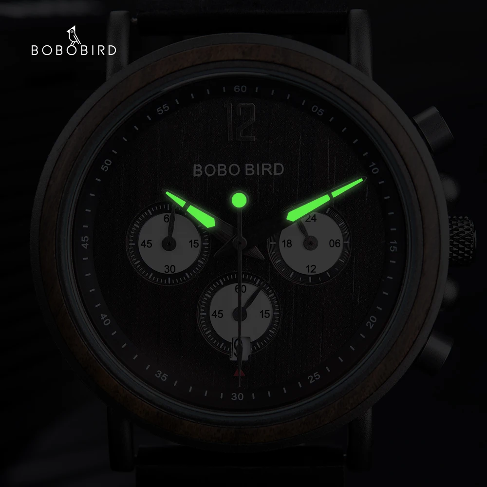 

New Design Chronograph Watch Men Wood Delicate Timepiece Auto Date Relogio Masculino Wonderful Gift to Him BOBOBIRD DropShipping
