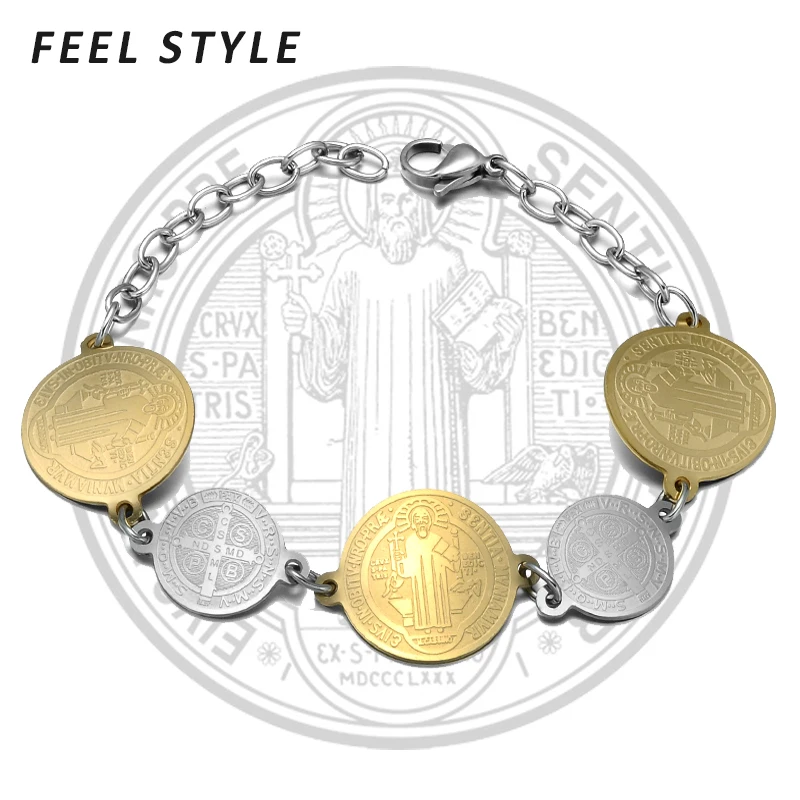 Двухцветные браслеты из нержавеющей стали San Benito для женщин браслет католический