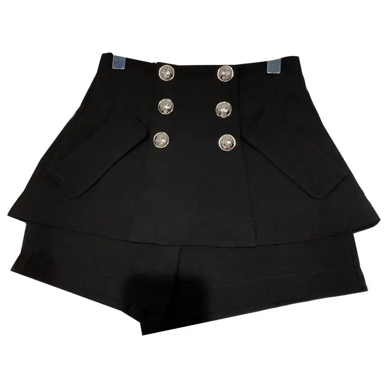 

2021 Summer New Double Row Metal Buckle Short Skirt Stitching Fake Two-Piece Shorts for Women
