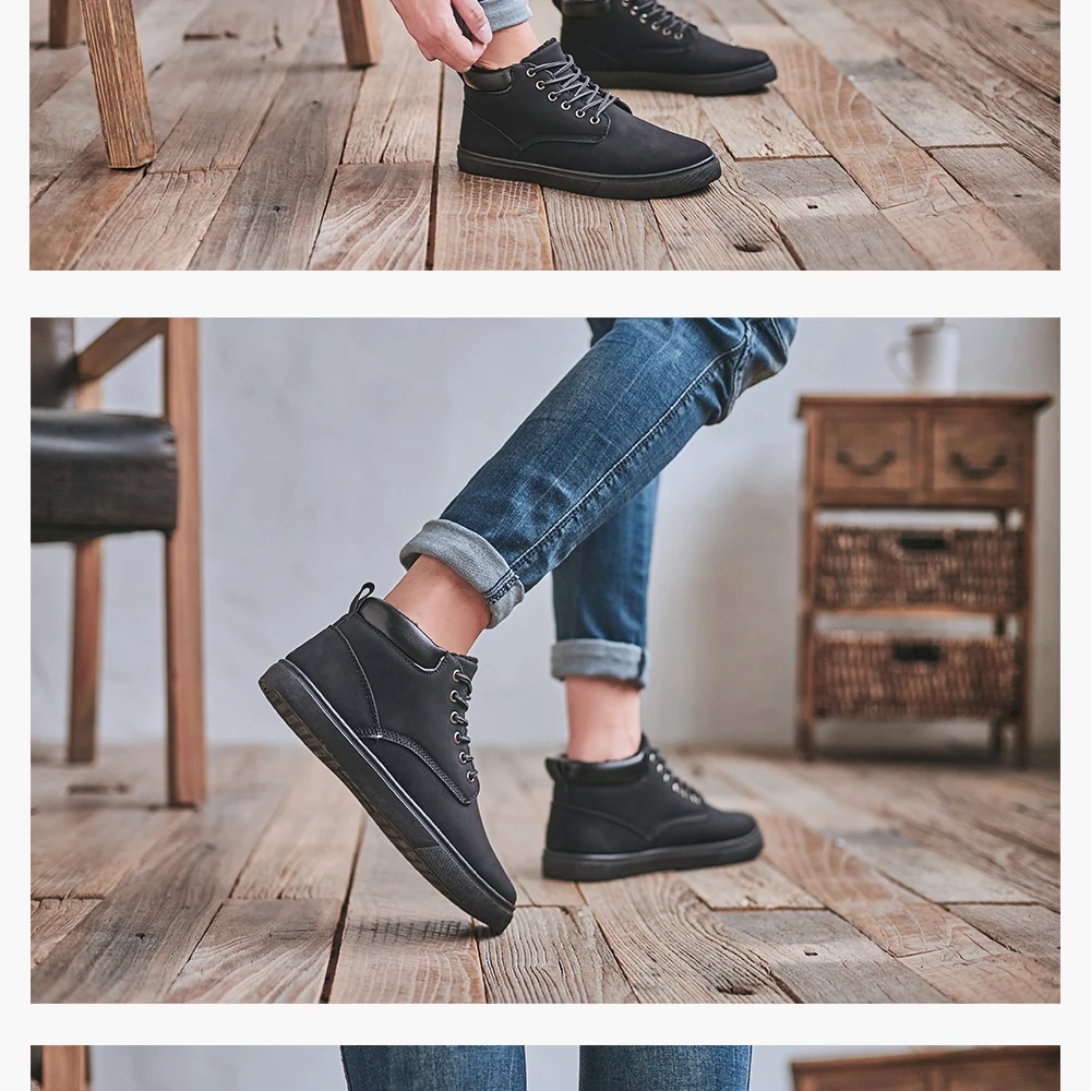 Men Warm Boots Man Winter Snow Boots Men Brand Fur Warm Ankle Botas hombre Male Casual Lace-up Luxury Leahter Men's Boots