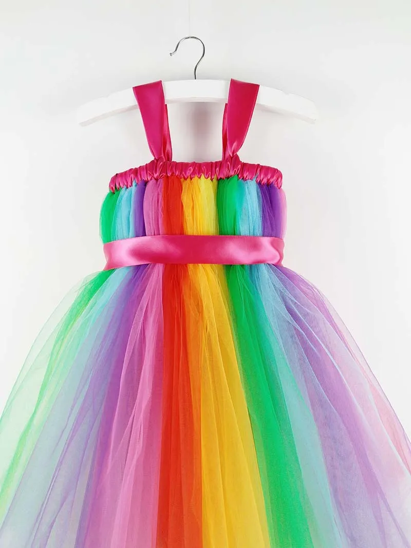 

flower girl children wedding dress party dance kids costume clothes rainbow ball gown fluffy tulle Photo gevening tutu dresses