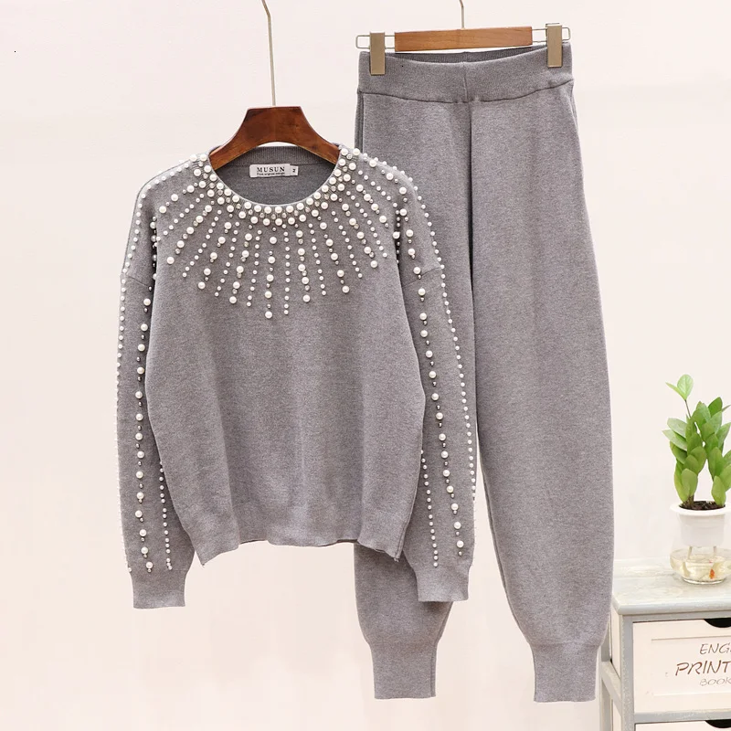 Зимний женский комплект из 2 предметов вязаный спортивный костюм утепленный