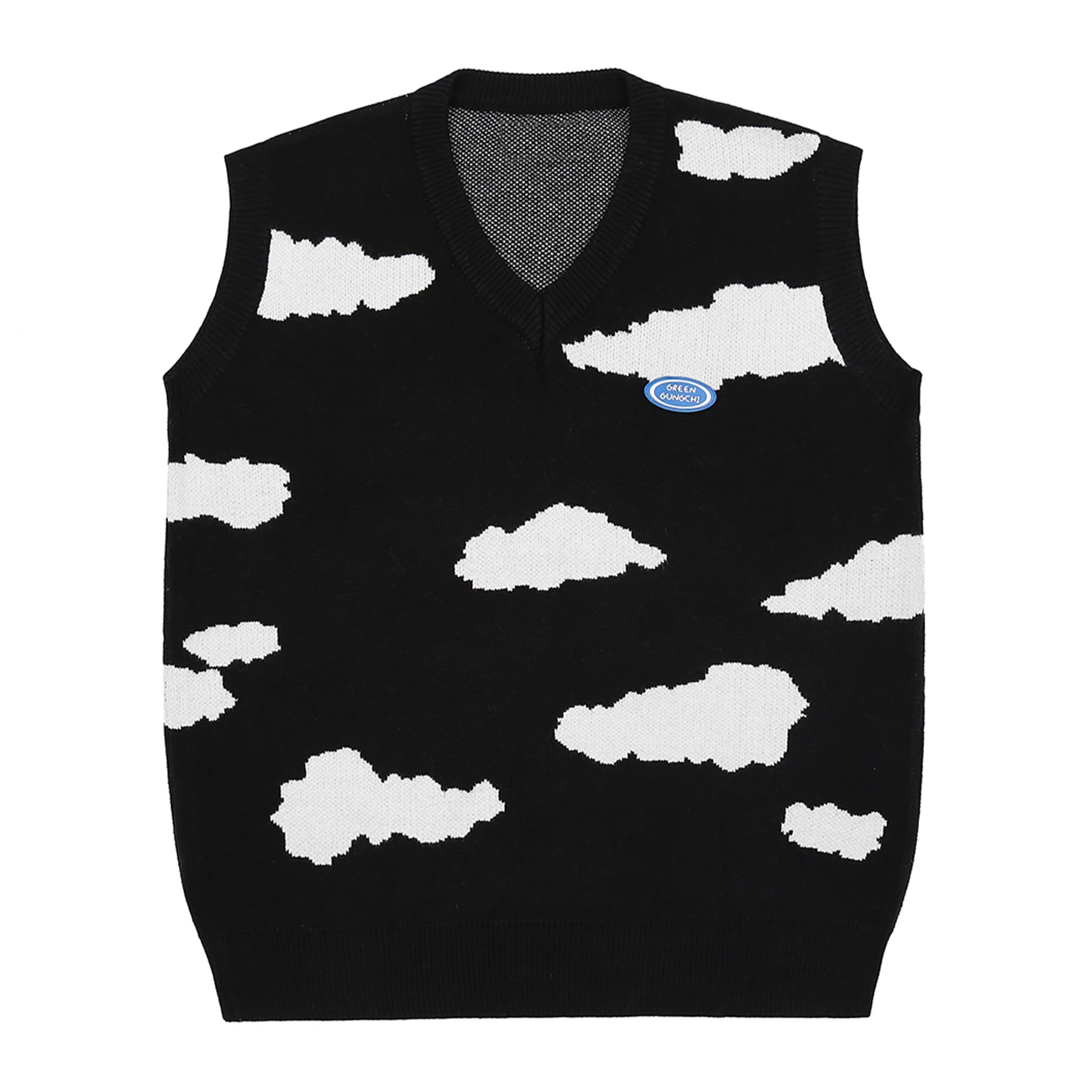 

Hip Hop Jumper Sweater Vest Men Harajuku Streetwear Cloud Pattern Knitted Sweater Men Women Sleeveless