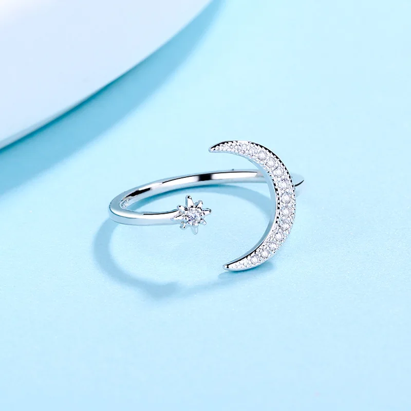 Chereda Moon Zircon Open Rings Adjustable Star Minimalist Finger Ring Delicate Design Knuckle Statement Jewelry | Украшения и