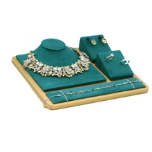 Retro Green Velvet&PU Jewelry Display Stand Necklace Earrings Ring Bracelet 4-in-1Set Multifunction Carrying Case Hot Photo Prop