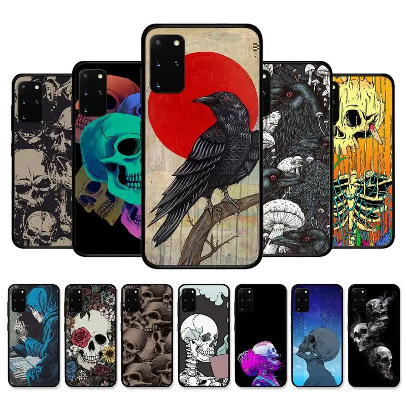 

Skull Crow Flower Phone Case for Samsung S21 S10 Lite S20 Ultra S9 S8 Plus S7 S6 edge S5 cover
