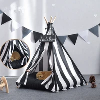black white stripped cat tent bed pet products cat house pet small dog house accessories products canvas wood fold tipi tents