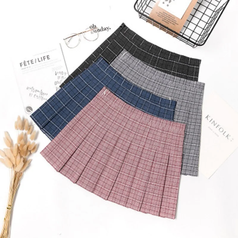 Короткое платье в клетку для девочек плиссированная теннисная юбка с завышенной