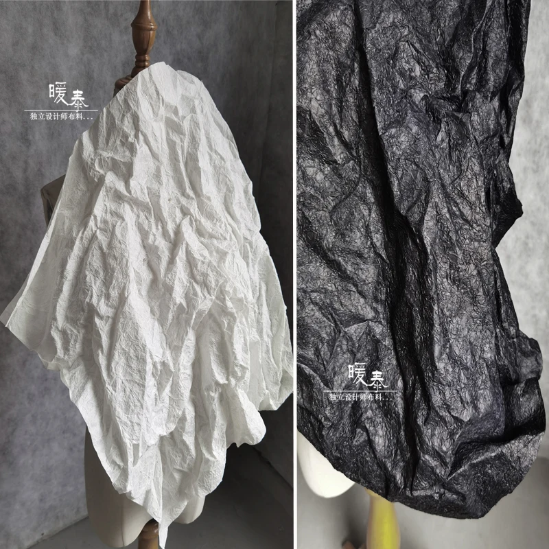 

Black White Pleated Paper Fabric Single Layer DIY Photo Props Decor Modeling Design Creative Art Clothes Designer Fabric
