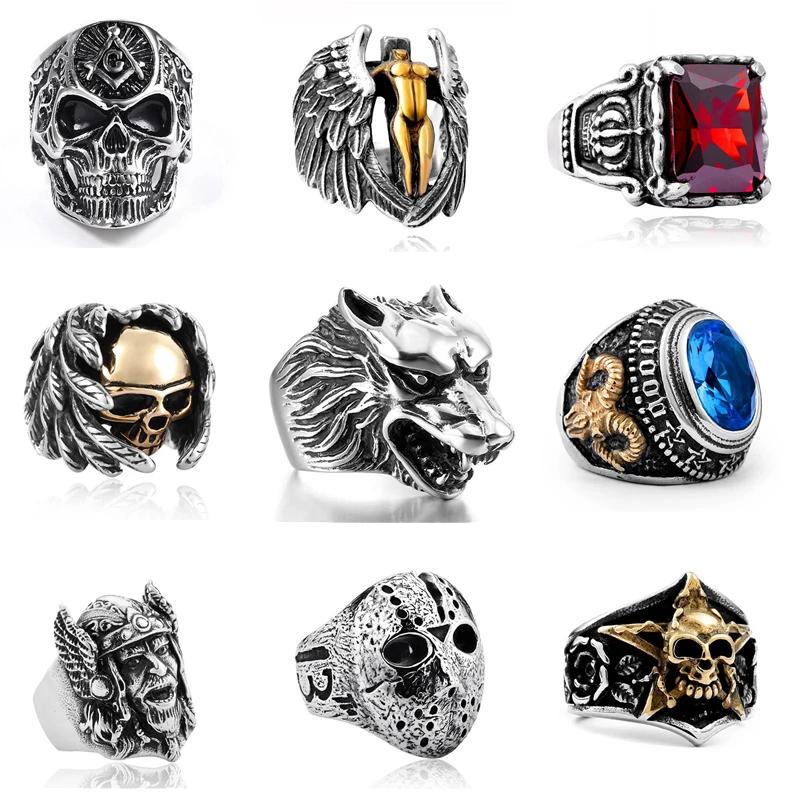 Винтажное готическое кольцо с головой волка мужское быка черепом Орлом змеей