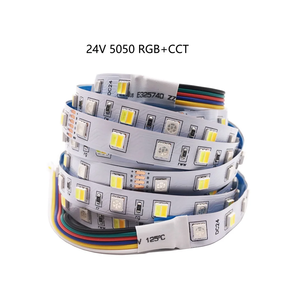 RGB+ CCT Светодиодная лента 5050 60 Светодиодный/метр 12 В 24 вольт 5 в 1 чипы Гибкая полоса белая печатная плата для украшения дома