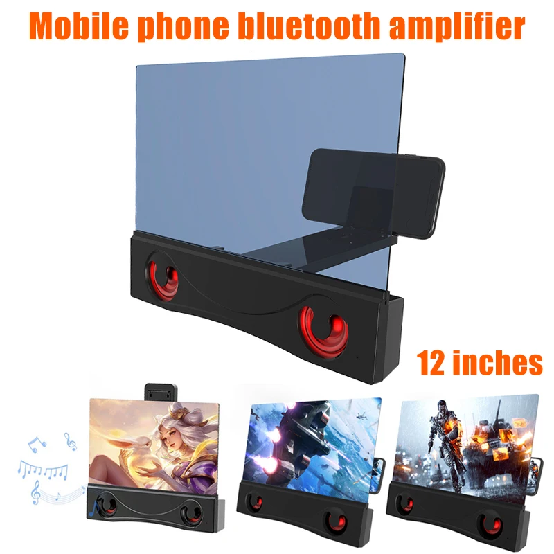 

12in 3D Screen Amplifier Mobile Phone Screen Video Magnifier With Bluetooth Speaker 252*200*30mm EM88