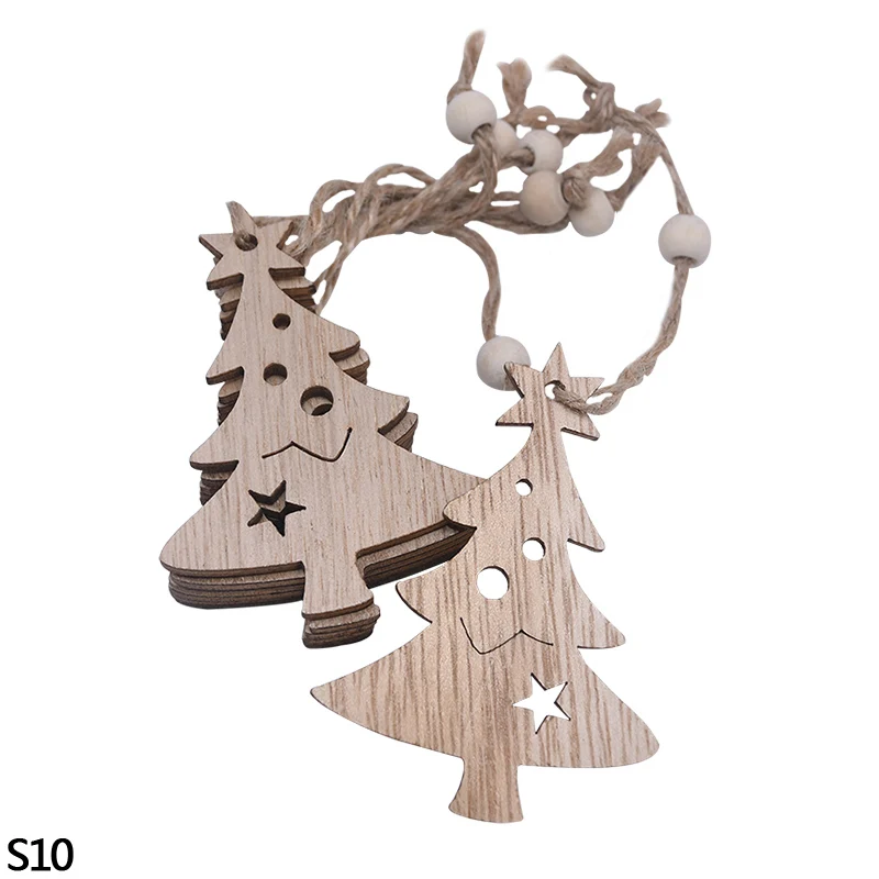 3/6pcs Christmas Wooden Pendant Wooden Hollow Snowflake Christmas Tree Hanging Decor For New Year Xmas Party Ornaments Kids Gift - Цвет: 3pcs S10