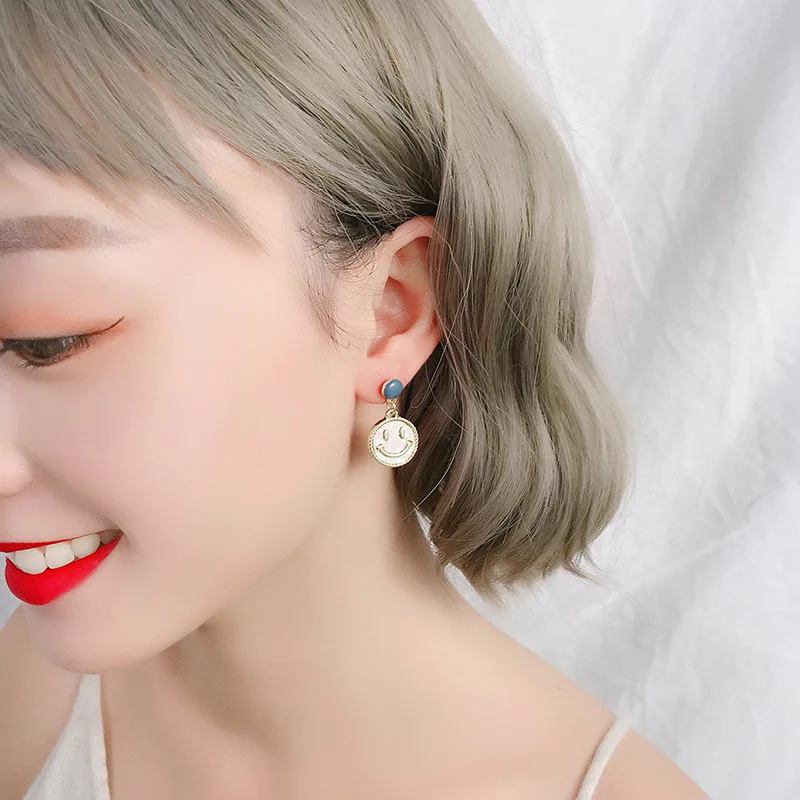 Корея Dongdaemun осветляющие блестки Смайлик Серьги в виде лица женские милые