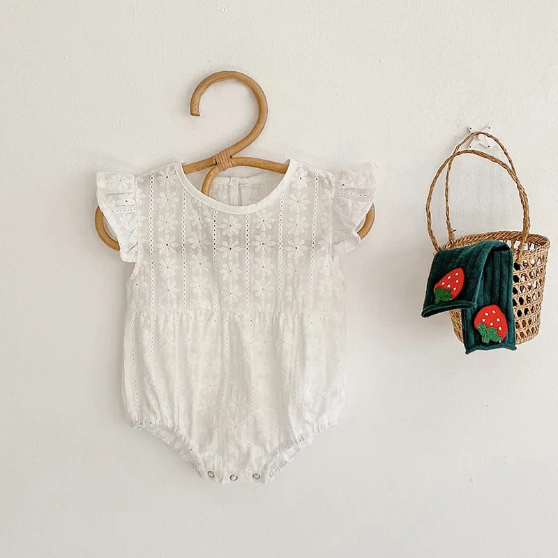 

MILANCEL 2021 Summer Baby Bodysuits Embroidery Jumpsuits Flare Sleeve Toddler One Piece