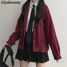 Женская винтажная Вельветовая куртка в японском стиле Харадзюку