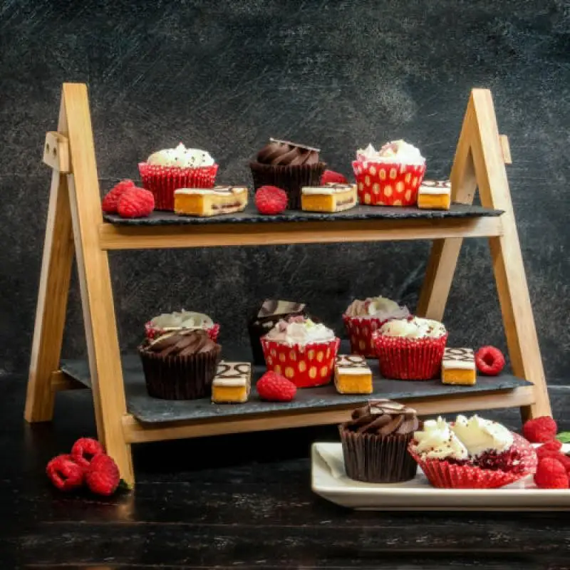

1 Pcs 400x240x300mm Storage Rack Folding Dinner Plate Dessert Restaurant Display Shelf Retro Log Slate Double Stand