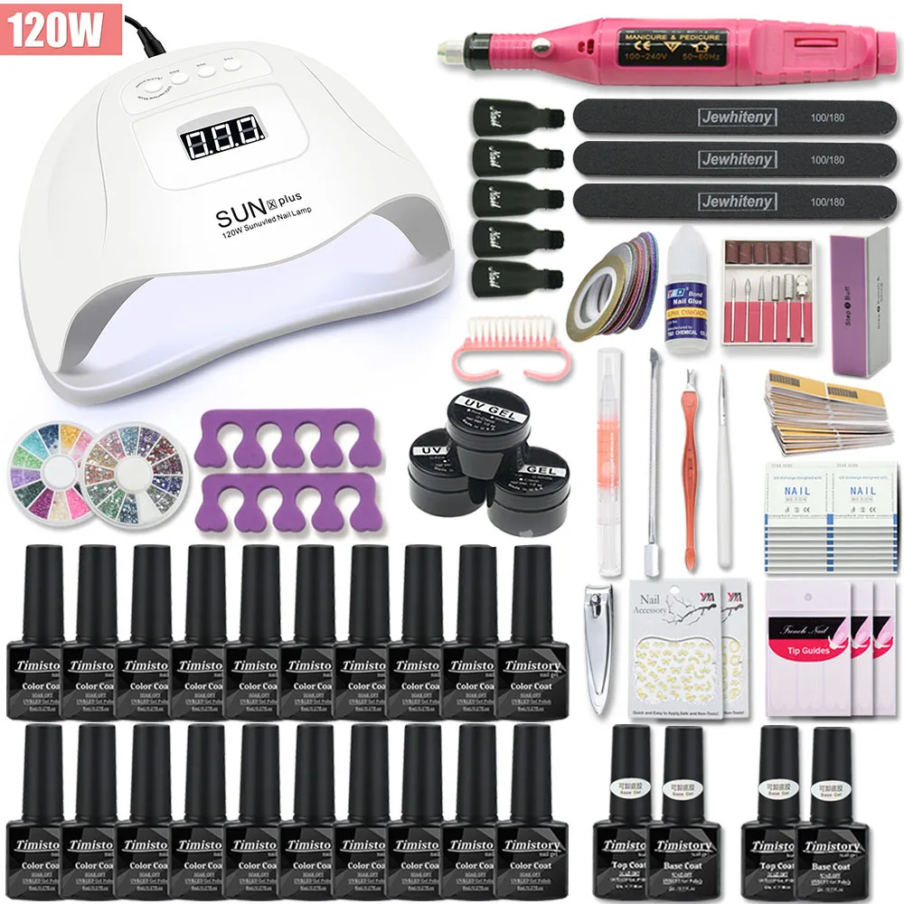 aliexpress - 120W/80W UV Lamp Nail Set For Manicure Kit 10&20 Color Gel Varnish Set Nail Drill Machine Kit Nail File Tool  Nail Extension Set