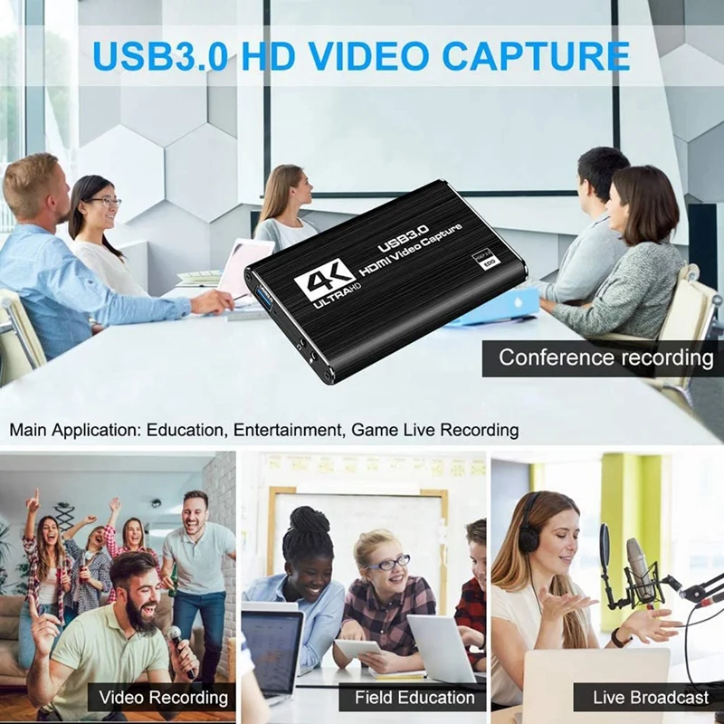 

Audio Video Capture Card,HDMI USB3.0 4K 1080P 60Fps Reliable Portable Video Converter for Game Streaming Live Broadcasts