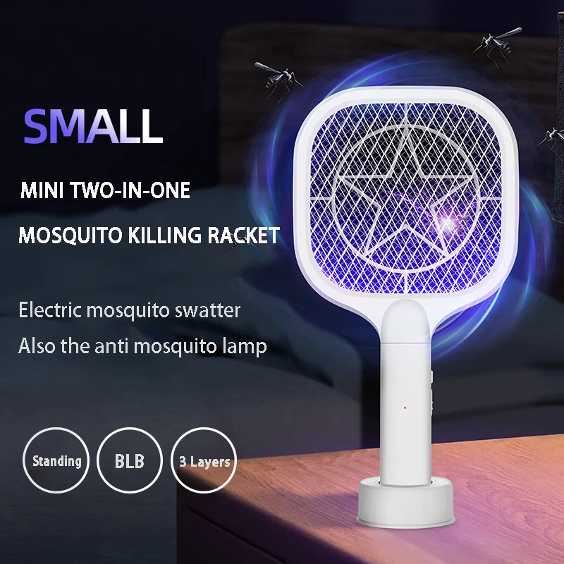 

Electric Mosquito/Fly Swatter Killer Auto UV Repellent Lamp 3000V USB Rechargeable Bug Insect Killing Racket Trap Power Grid Net