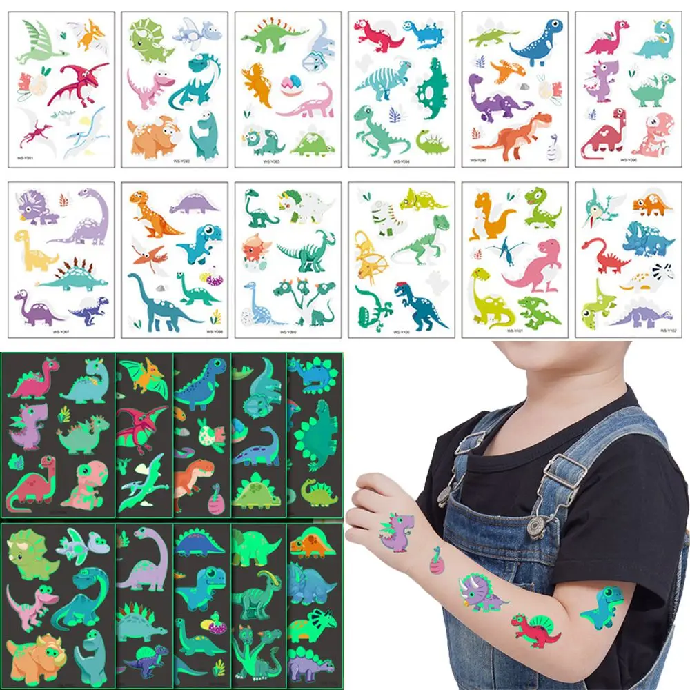 

1pcs Children Color Face Fun Tyrannosaurus Tattoo Reward Sticker Temporary Luminous Body Tattoo