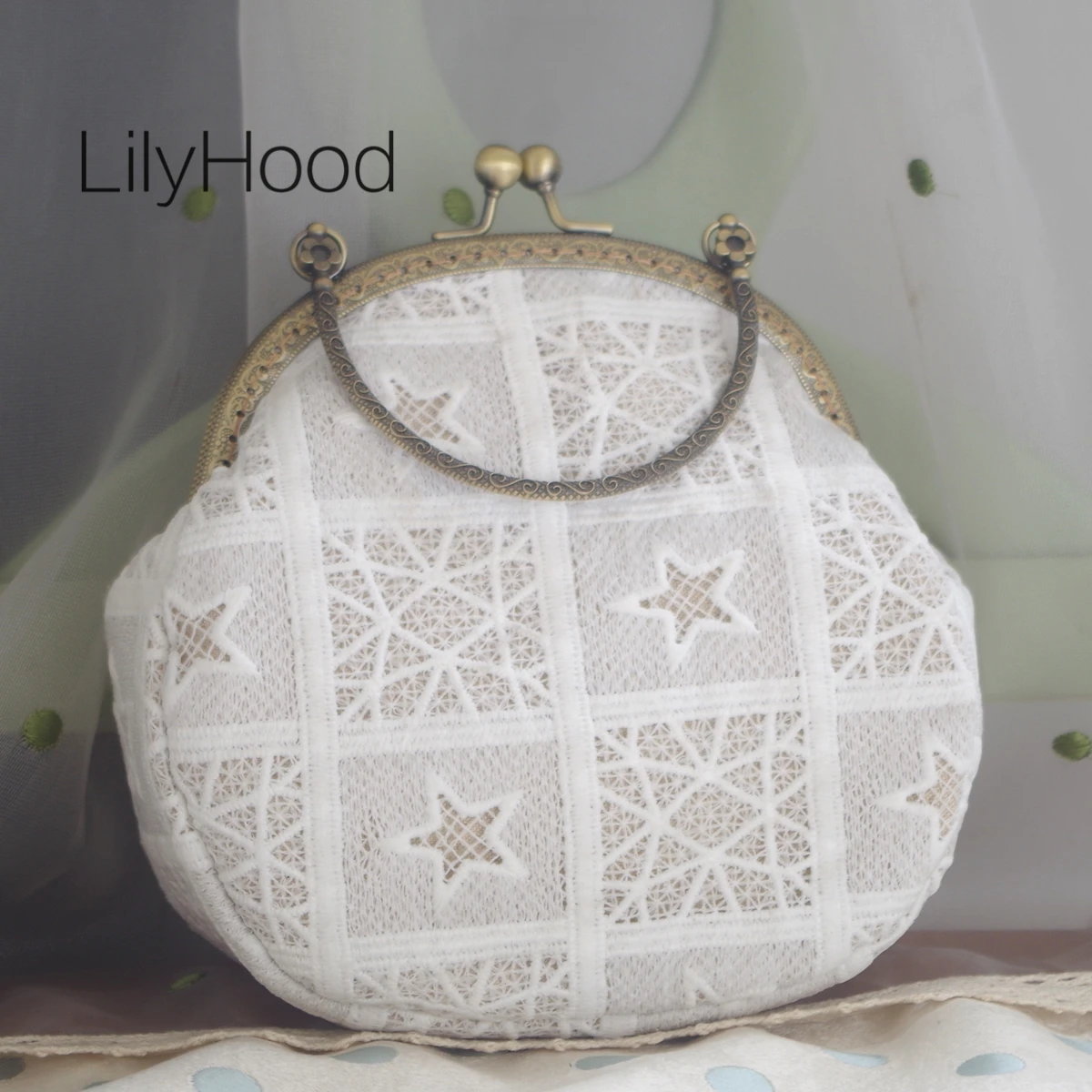 

Lady Cotton Washed Lace Cover Clip Handbag Teenager Ecology Natural Fabric Sweet Cute Small Cellphone White Bride Messenger Bag